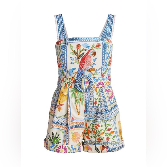 FARM Rio Tropical Tiles Squareneck Belted Romper - Picture 3 of 6